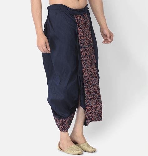 Men Blue & Peach Printed Silk Dhoti Pants